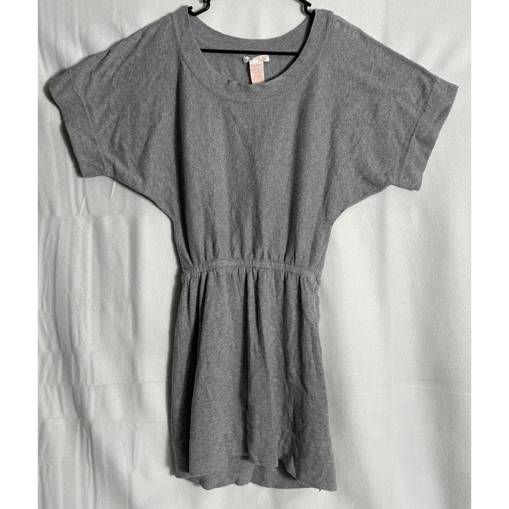 Tulle Sz XS Tunic Top Gray Cotton Short Sleeve Stretch Waist Shirt Blouse
